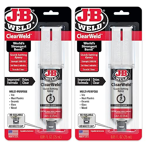 J-B Weld ClearWeld 5 Minute Epoxy, Clear, Syringe, 2 Pack, 50112-2 J-B Weld