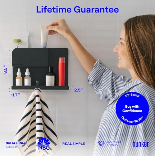 WallShelfie Bedside Wall Organizer & Dorm Decor - Dorm Room Essential, Floating Bedside Shelf Wall Mount Organizer, Remote Control Holder, Cool Teen Girls Trendy Stuff, Room Organization (Black) Smallish