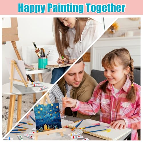 ESRICH 26PCS Acrylic Paint Set with 12Colors Acrylic Paints (12ml, 0.4 oz), 10 Paint Brushes, 2Canvas, 1 Wood Easel, 1 Plate, Painting Supplies Kits for Kids, Adults, Artists and Beginners ESRICH