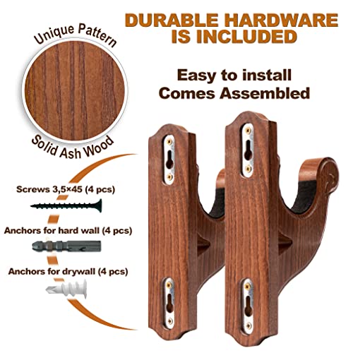 TESLYAR Gun Rack Wall Mount Hold Up Displays Horizontal Gun Rack and Shotgun Hooks Store Rifle Shotgun Bow Real Hardwood Hanger Brown TESLYAR