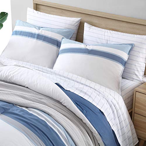 Nautica - Queen Comforter Set, Reversible Cotton Bedding with Matching Shams, Medium-Weight for Year Round Use, Oeko-Tex Certified (Trimmer Blue) Nautica