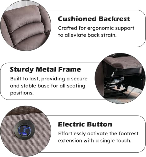 EBELLO Classic Power Recliner Chair, Oversized Electric Reclining Chair with Overstuffed Cushion and Back, Soft Fabric Adults Single Recliner Sofa for Living Room, Brown