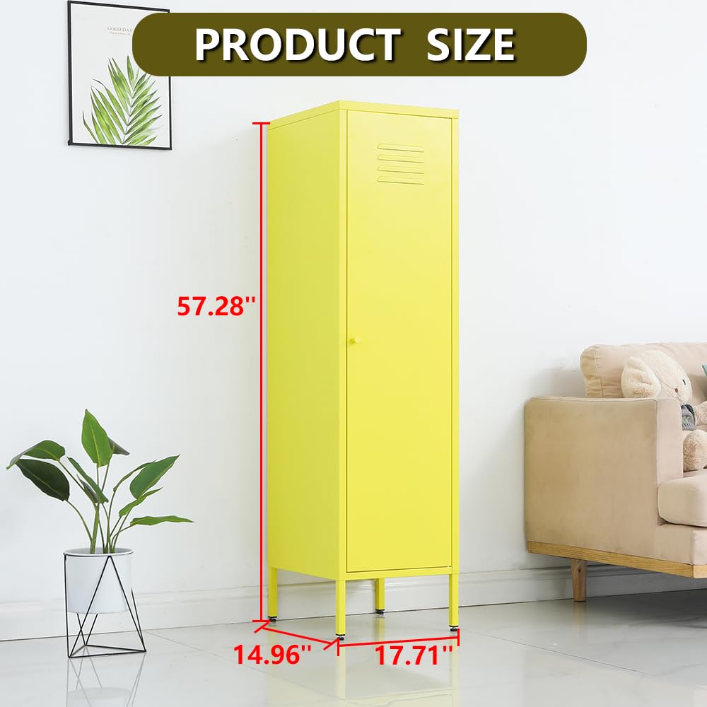 DAYTOYS Metal Srorsge Cabinet for Kids Bedroom, School Classroom,Office, Home-Kids Lockers Cabinet with 2 Shelves and Hanging Rod-Stackable Steel Storage Cabinet for Home (Yellow) DAYTOYS