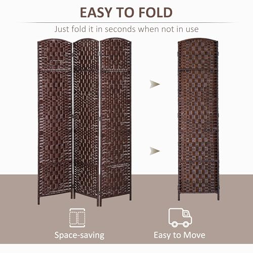 HOMCOM Room Divider, 3 Panel Folding Privacy Screen, 6FT Tall Portable Wicker Weave Partition Wall Divider for Bedroom, Home Office, Brown HOMCOM