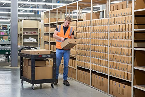 Rubbermaid Commercial Products 2-Shelf Utility/Service Cart, Medium, Lipped Shelves, Ergonomic Handle, 500 Lbs Capacity, for Rubbermaid Commercial Products