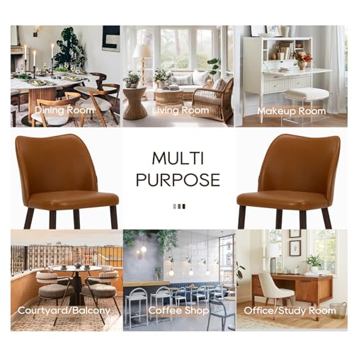 COLAMY Upholstered Dining Chairs Set of 4, Modern PU Leather Dining Room Kitchen Side Chair with Padded Seat and Wood Legs Restaurant/Cafe,Light Brown COLAMY