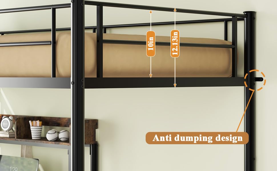 Bellemave Twin Over Twin bunk Bed with Desk, loft Bed with Desk and Shelves, Twin Over Twin Metal Bunk Beds with Charging Station, Black Bellemave