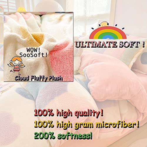 MorroMorn Pink Duvet Cover Queen, Rainbow Bedding Sets, Fluffy Comforter Covers Set, Down Alternative Blanket Ultra Soft Kawaii Cute for Girls Kids Teen Women Full Double Size MorroMorn