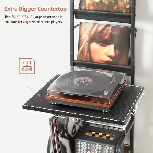 Record Player Stand with Vinyl Storage for up to 200 Albums, Turntable Stand with Record Holder Display Shelf Tewinko