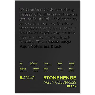 Stonehenge Aqua Black Medium Weight Pad, 140lb, Coldpress, 10 x 14 Inches, 15 Sheets for Wet and Dry Media