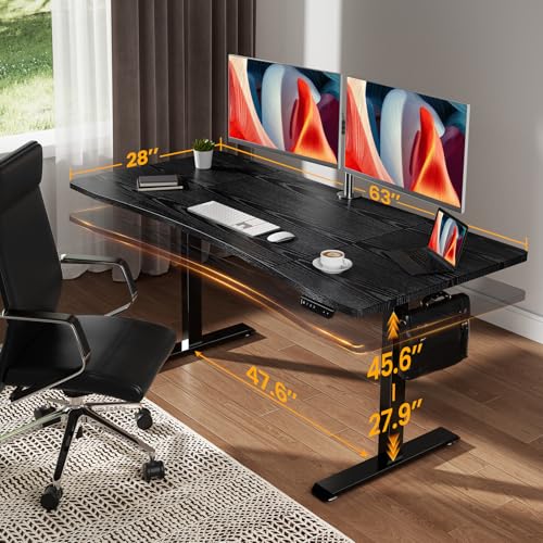 Veken 63 x 28 Inch Electric Standing Desk, Sit to Stand Up, Work Home Office Computer Table for Study, Walking Pad, Writing, and Games, Wooden Desktop Desks, Black Veken