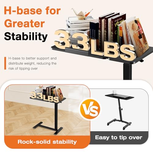 Sweetcrispy Small Standing Desk Rolling Table Adjustable Height, Laptop Mobile Stand with Wheels, Portable Computer Workstation with Tiltable Desktop for Teacher Classroom Home Office, Black Sweetcrispy