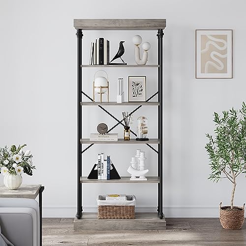 CABIHOME Rustic Industrial 6-Tier Bookshelf with Metal Frame for Stylish Storage and Display CABIHOME