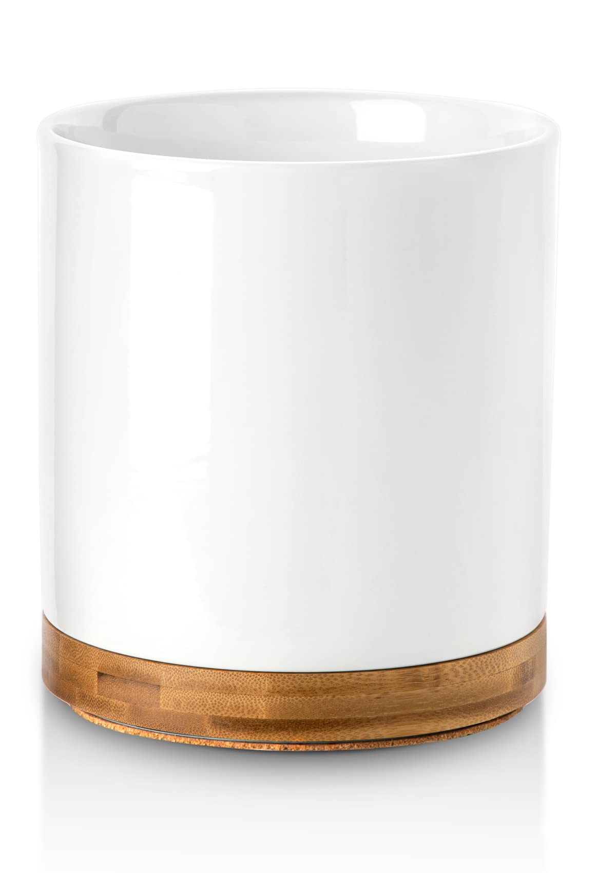 Nucookery 360° Rotating Utensil Holder, 7.2" Large Utensil Crock, White Ceramic Cooking Utensil Organizer with Countertop-Protection Cork Bottom for Farmhouse Kitchen Decor Gift (White) Nucookery