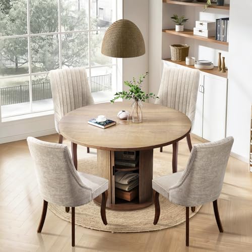 SoarFlash Kitchen Table and Chairs for 4, 47" Dining Table Set for 4 with Velvet Upholstered Chairs, 5 Piece Round Kitchen Table Set, Dining Room Table Set for Small Space, Apartment SoarFlash