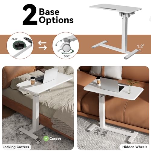 JYLH JOYSEEKER Mobile Standing Desk, Height Adjustable Left/Right Overbed Bedside Table, 90° Tiltable Portable Laptop Desk with Wheels, Foldable Computer Cart for Hospital Home Use, White JYLH JOYSEEKER