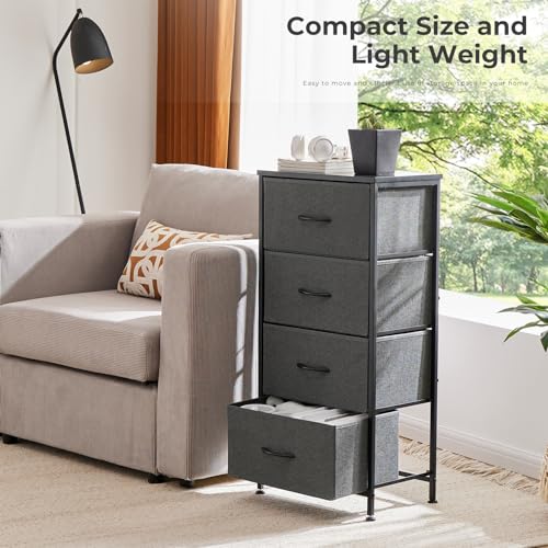 Atilioo Dresser for Bedroom with 4 Drawers, Anti-Tip Tall Fabric Chests Storage Organizer Tower Furniture with Wooden Top Metal Frame for Clothes, Closet, Living Room, Hallway, Entryway Atilioo