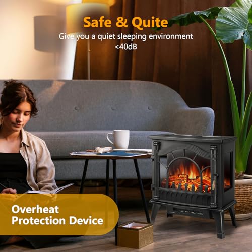 Xbeauty Indoor 23'' Freestanding Electric Fireplace Stove, Fireplace Heater with Adjustable Realistic 3D Flame Effect, Overheating Protection, 1000W/1500W Xbeauty