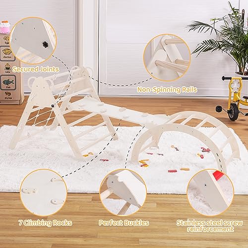 RMHDSLF Foldable Triangle Ladder, Toddler Indoor Gym Playset,Pikler Climber with Ramp Sliding or Climbing, Sturdy Wooden Montessori Climbing Set for Toddlers 2-6. RMHDSLF