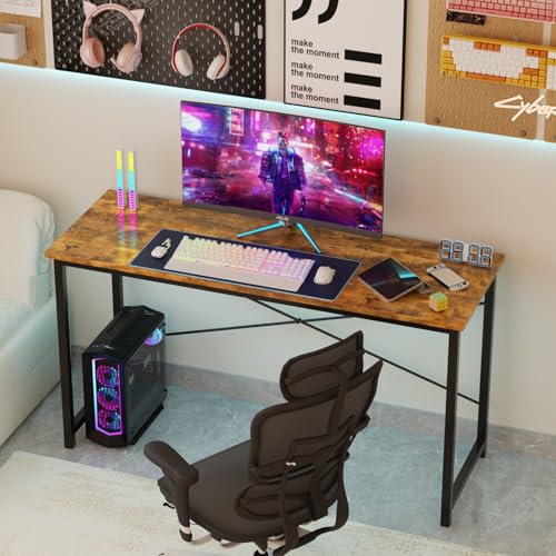 Sweetcrispy Computer Small Office Desk 32 Inch Student Kids Study Writing Work with Metal Frame Wood Tabletop Modern Simple PC Home Bedroom Table, Rustic Brown Sweetcrispy