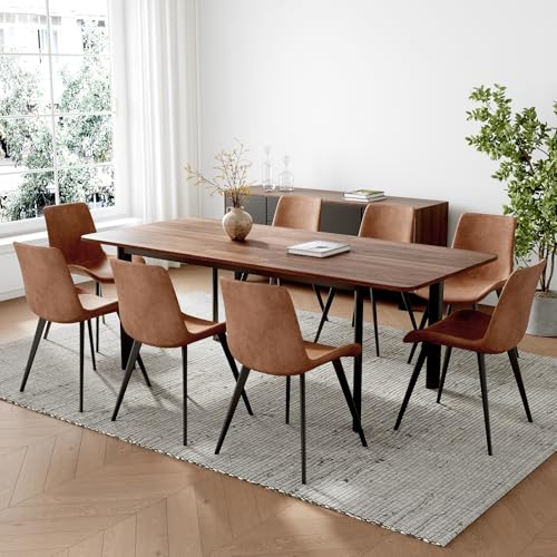 HIPIHOM 63"- 78.7" Extendable Dining Table Set for 8, Modern Kitchen Table with Dining Chairs for 6-8 Person, Thickened Expandable MDF Wooden Table with Metal Leg for Dining Room, Kitchen, Living Room HIPIHOM