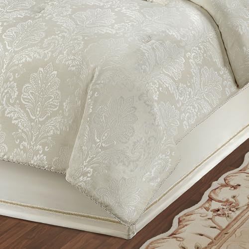 Touch of Class Camelot Luxury Bedding | Neutral Soothing Ivory | Matte Satin Damask on Richly Textured Jacquard-Woven Chenille 4 Piece Set Includes Queen Comforter, Bedskirt, and 2 Standard Shams Touch of Class