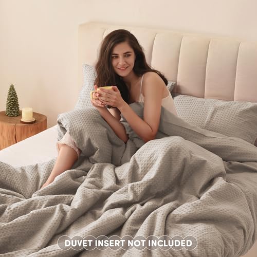 Comfort Spaces Taupe Queen Duvet Cover Set - 3 Pieces Breathable Dotted Weave Texture Duvet Sets, Modern Farmhouse Boho Duvet Cover & Sham, All Season Microfiber Queen Bed Set, Full/Queen Comfort Spaces