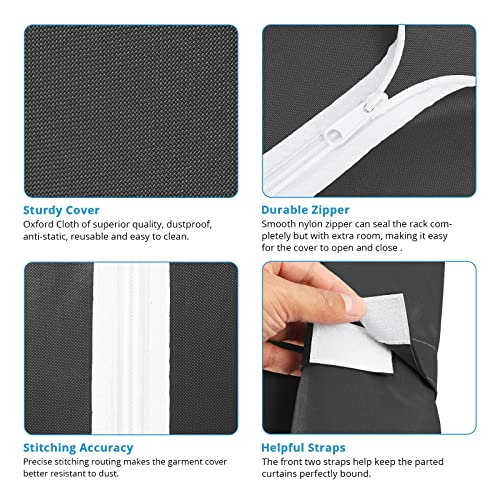 VIPEK V5L Garment Rack Heavy Duty Covered Clothes Rack with Dimmable LED Lights, 3000K Warm White, Portable Closet Wardrobe Freestanding Clothing Rack for Hanging Clothes, White Rack with Black Cover VIPEK