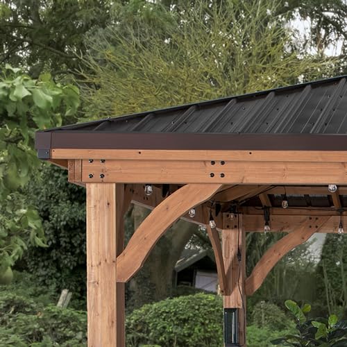Backyard Discovery Barrington 16 ft. x 12 ft. Hip Roof Cedar Wood Gazebo Pavilion, Shade, Rain, Hard Top Steel Metal Roof, All Weather Protected, Wind Resistant up to 100 mph, Holds up to 7800 lbs Backyard Discovery