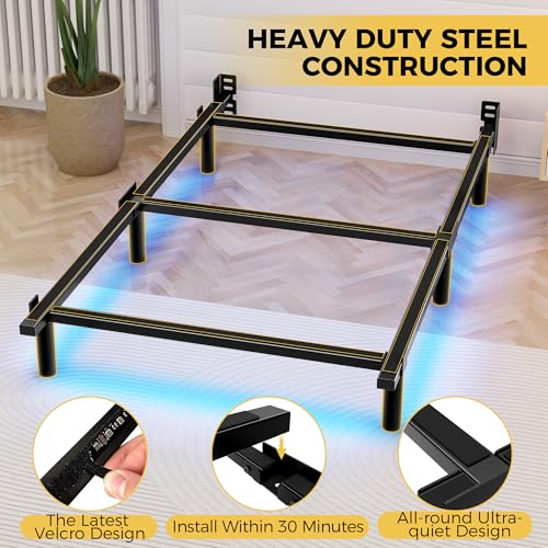 Awesofurni Twin Bed Frame with Smart LED Lights, 7 Inch Basics Metal Bed Frame, Heavy Duty 9-Leg Base for Box Spring and Mattress, Noise-Free, Easy Assembly, Black Awesofurni