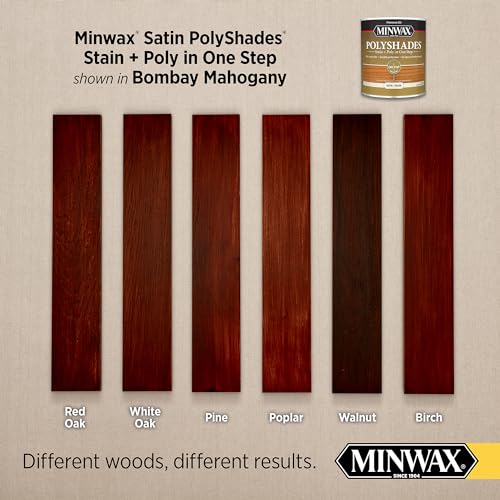 Minwax PolyShades Wood Stain + Polyurethane Finish – Quart, Bombay Mahogany, Satin Minwax