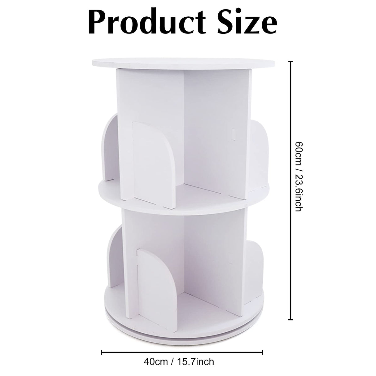 BJTDLLX 360° Rotating White Bookshelf, 2-Tier Freestanding Storage for Home & Office BJTDLLX