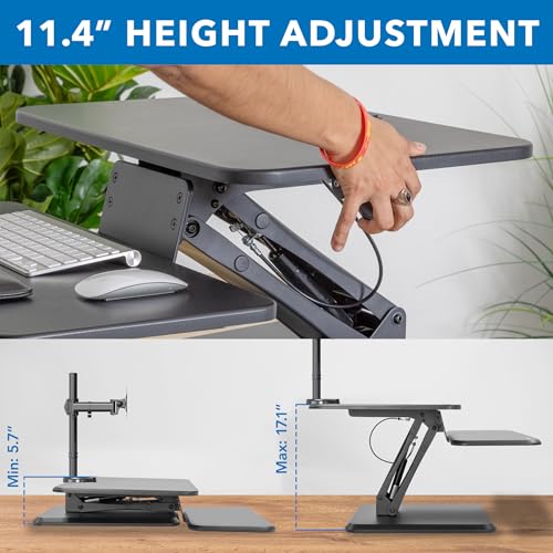 Mount-It! Standing Desk Converter, Stand Up Desk Riser with Dual Monitor Mount, Adjustable Workstation in Black, Top Platform 23" Wide, Keyboard Mouse Tray 27" Wide, Raises 5" to 17" Tall Mount-It!