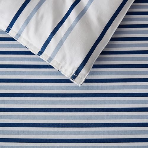 Eddie Bauer - Twin Duvet Cover Set, Luxuriously Soft Bedding with Matching Sham, Buttons & Corner Ties to Ensure Placement (Cooper Stripe Blue, Twin) Eddie Bauer