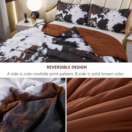 PERFEMET Black King Size Comforter Set 3 Pieces Cow Print Bedding Set Western Farmhouse Rustic Bed Comforter Animal Cowhide Quilt Set for Bedroom Decoration PERFEMET