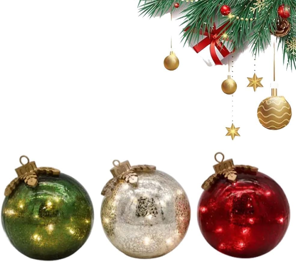 Glass Tabletop Christmas Ornaments - Pre-Lit with Soft White LED,Crystal Ball Halloween Decor for Xmas Home Party Centerpiece Mantel, Warm White Decorative Lamp Generic