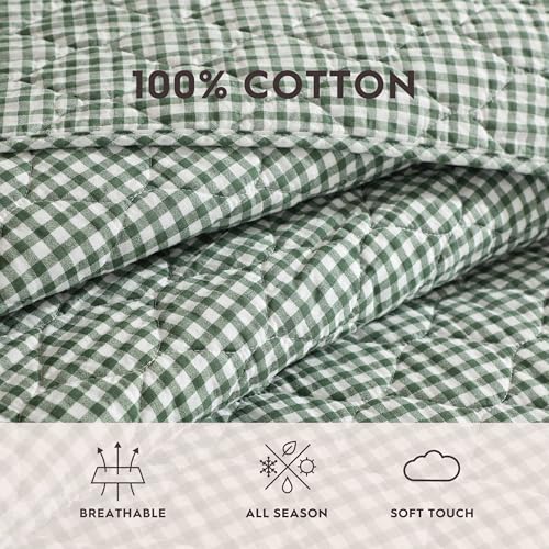 Laura Ashley - Full/Queen Quilt Set, Pre-Washed Cotton Bedding with Matching Sham, Lightweight for Year Round Use, Oeko-Tex Certified (Gracies Gingham Green) Laura Ashley