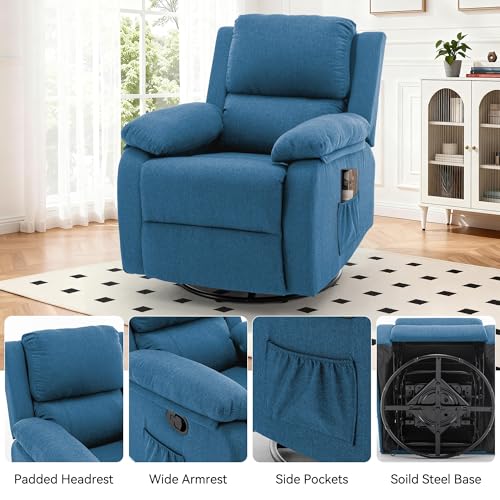 Korser Recliner Chair, 360 Swivel Rocker Chair for Adults, Small Rocking Recliner for Small Spaces, Upholstered Fabric Glider Recliner Nursery
