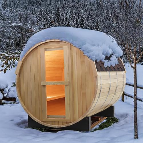 TaTalife Outdoor Barrel Steam Sauna, 3-4 Person Canadian Red ceda Wood Sauna Room, 4.5KW TOULE Electric Heater with Sauna Stone, Accessories and Asphalt Shingle Roof TaTalife