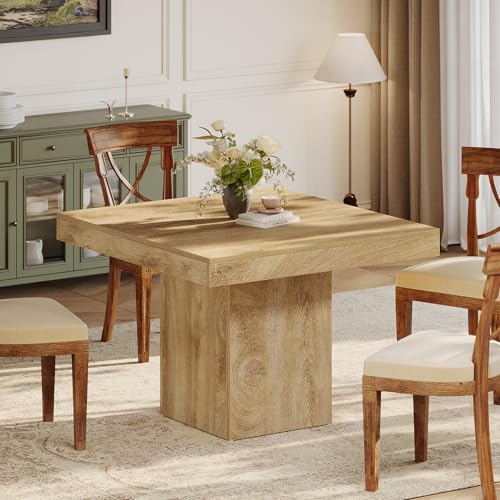 Tribesigns 39-Inch Square Dining Table for 4, Farmhouse Small Kitchen Dinner Eating Table with Sturdy Pedestal Base, Wooden Dining Room Furniture for Dining Room, Kitchen, Apartments, Natural Tribesigns