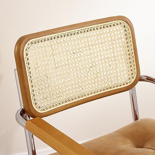 Art Leon Rattan Desk Chair - Faux Leather Upholstered Mid Century Office Chair, Vintage Swivel Accent Chair with Wood Legs, Brown Art Leon