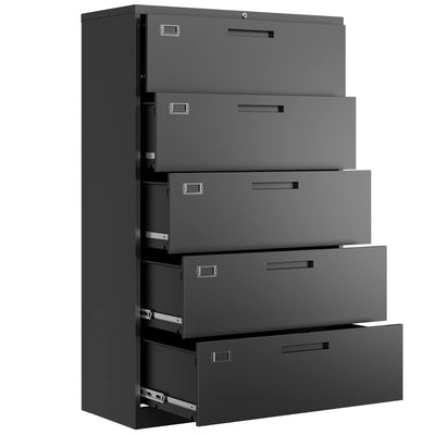 Letaya 5 Drawer File Cabinet with Lock,Metal Lateral Filing Cabinets for Home Office Hanging Files Letter/Legal/F4/A4 Size(Black-Requires Installation)