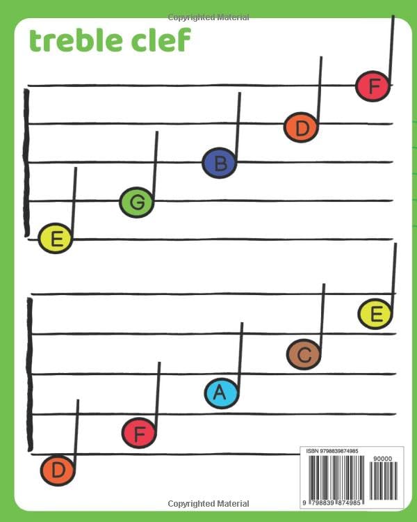 Music notes Activity Coloring Book for kids ages 4-8: Learn the musical staff and the treble clef with color-based activities (the musical staff for kids books) WoodArtSupply