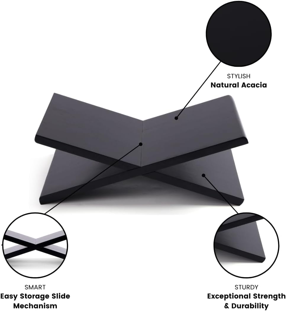 Solid Wood Book Stand - Large Cross Frame Black Oak Wooden Book Holder & Display for Coffee Table & Bible Book Stand, Open Book Stand - Premium Book Stand for Reading, Display & Cradle Stand for Table WoodArtSupply