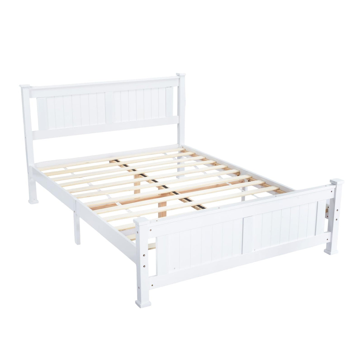 VINGLI Full Bed Frame with Headboard Wood Double Platform Panel Bed, No Box Spring Needed,White VINGLI