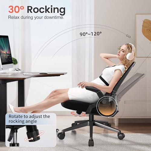 GTRACING Ergonomic Office Chair with Flip-up Armrests Executive Computer Chair for Home Office, Breathable Mesh & Comfy Lumbar Support, Black GTRACING