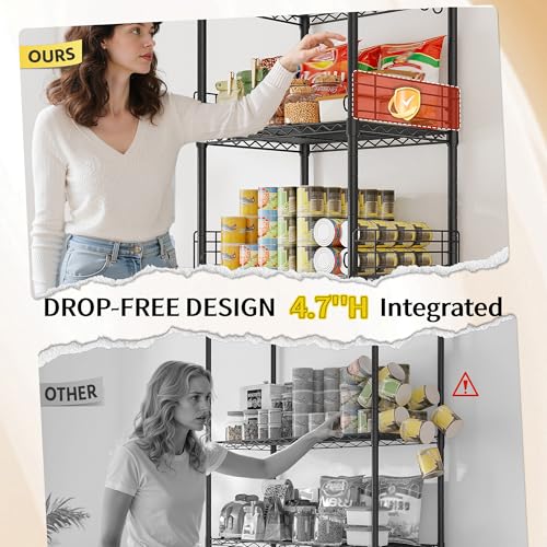 5 Tier Metal Shelving Unit Storage Shelves With Shelf Linker,Adjustable Pantry Shelves Wire Shelving with Hooks,Metal Shelf with Side Blockers for Kitchen,Closet,Office,Laundry,18.1''Wx18.1''Dx59''H DurayLoly