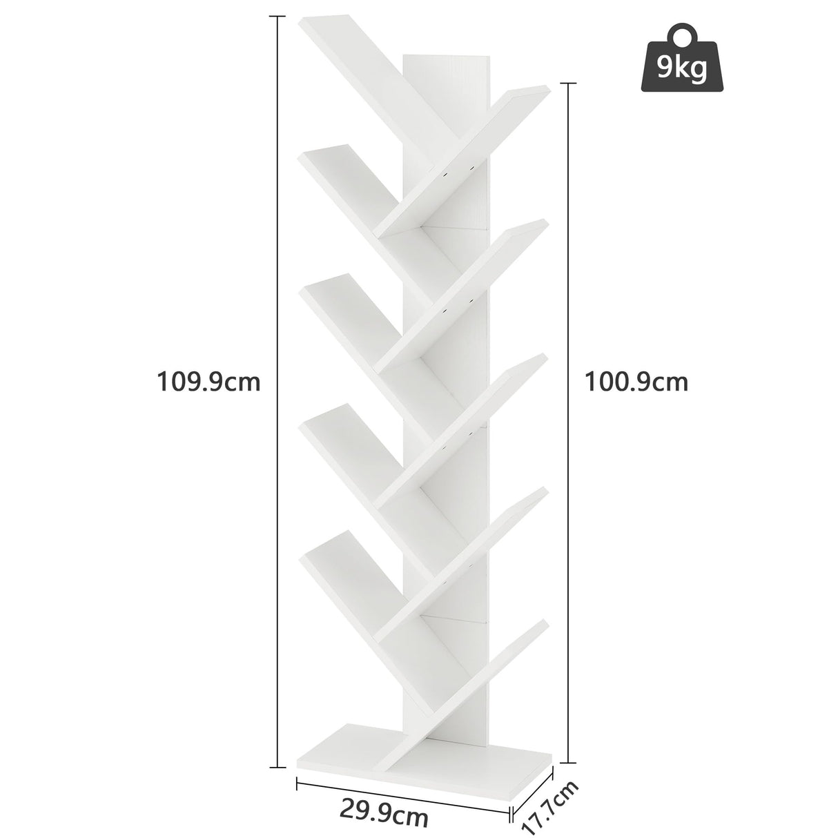Hoctieon 10 Tier Tree Bookshelf, 10 Shelf Bookcase, Free Standing Tree Bookcase, Display Floor Standing Shelf for Books, Book Shelf Organizer, White Hoctieon