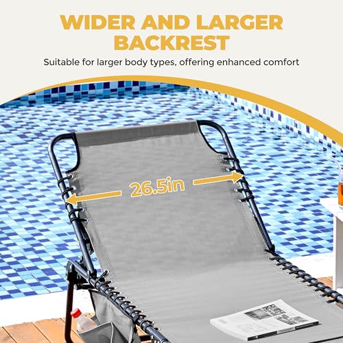 Yaheetech 26.4" Tanning Chair with Face Hole, Adjustable 5-Position Folding Chaise Lounge Chairs, Outdoor Lounge Chairs for Lawn, Beach, Patio, Gray