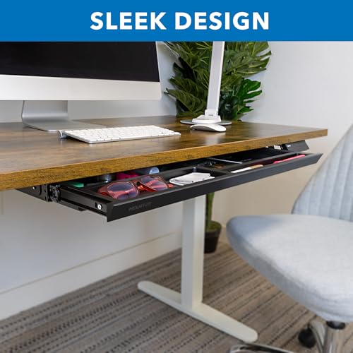 Mount-It! Under Desk Drawer with 4 Compartments, Deep Low-Profile Slide-Out Storage Organizer, 25.8″ x 12.5″ x 1.6″, Smooth Glide Pull-Out Tray for Traditional & Single Motor Standing Desks, Black Mount-It!